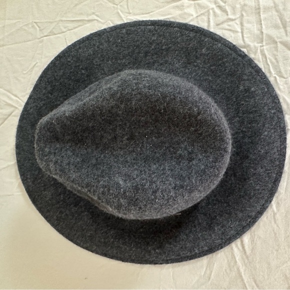 Vintage Italian Wool Fedora Hat Size 56 Gray Felt Wide Brim Leather Band Italy - Picture 3 of 6